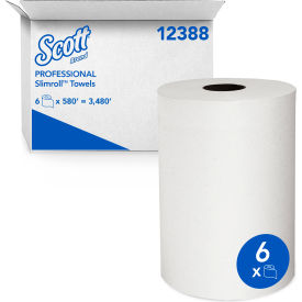 Scott&#174; Slimroll 1-Ply Hard Roll Towels White 8"" x 580' Roll 6 Rolls/Case - KIM12388