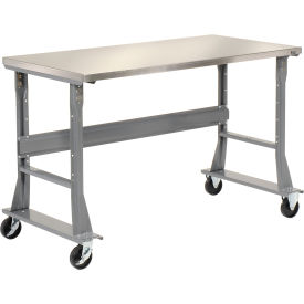 Global Industrial&#153; 72 x 30 Mobile Fixed Height C-Channel Flared Leg Workbench - Stainless Steel