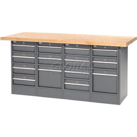 Global Industrial&#153; Workbench w/ Maple Square Edge Top & 14 Drawers 72""W x 24""D Gray