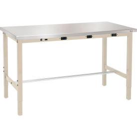 Global Industrial&#153; 72 x 30 Adj. Height Workbench - Power Apron Stainless Steel Square Edge Tan