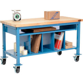 Global Industrial&#153; Mobile Packing Workbench W/Lower Shelf Kit Maple Square Edge 60""W x 36""D