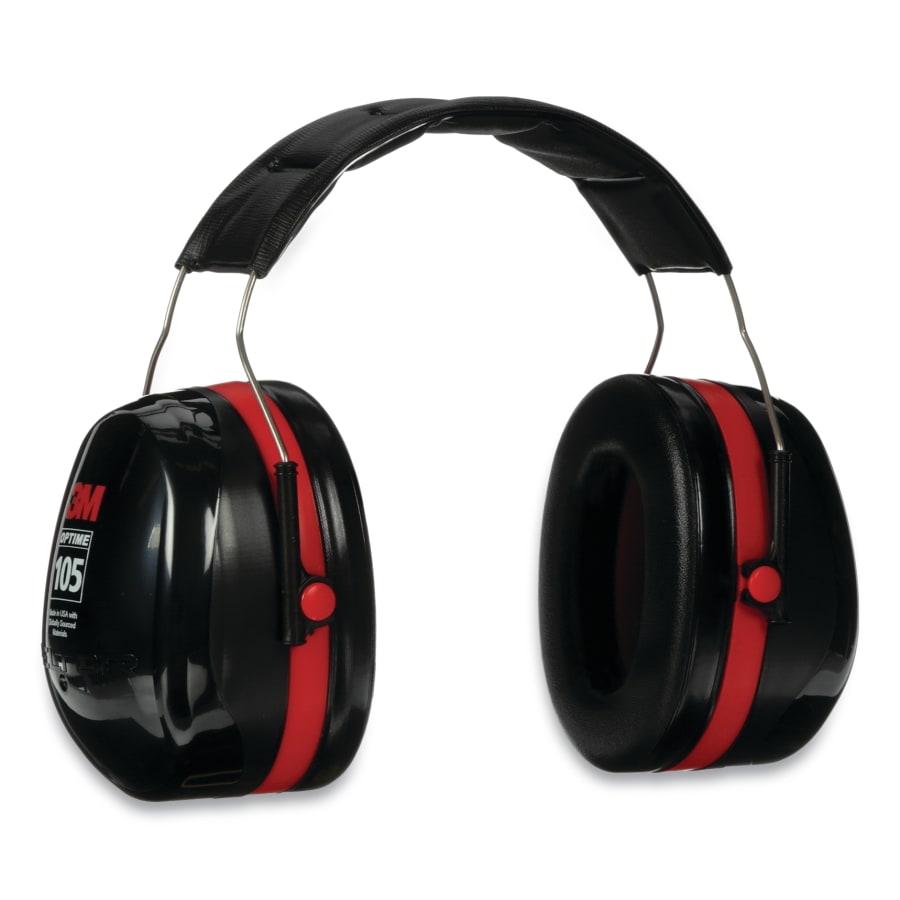3M Peltor Optime 105 Earmuff Ear Protectors Hearing Protection Black Red Pack of 1