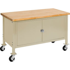 Global Industrial&#153; Mobile Cabinet Workbench - Maple Square Edge 60""W x 30""D Tan