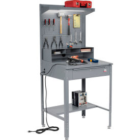 Global Industrial&#153; Sloped Shop Desk w/ Riser & Pegboard Panel 34-1/2""W x 30""D Gray