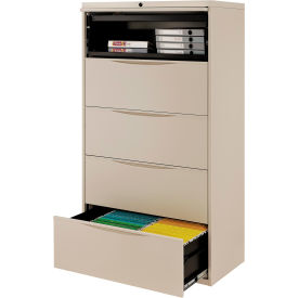 Interion&#174; 5 Drawer Premium Lateral File Cabinet Letter Size 36""W x 18""D x 64-1/2""H Putty