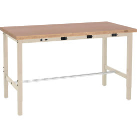 Global Industrial&#153; 60 x 36 Adjustable Height Workbench - Power Apron Shop Top Square Edge Tan