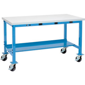 Global Industrial&#153; Mobile Workbench 72 x 30"" Power Outlets Laminate Square Edge Blue