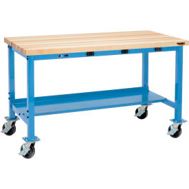 Global Industrial&#153; Mobile Workbench 48 x 30"" w/Outlets Maple Butcher Block Square Edge Blue