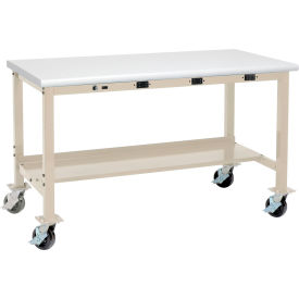 Global Industrial™ 48 x 30 Mobile Production Workbench - Power Apron - ESD Safety Edge - Tan
