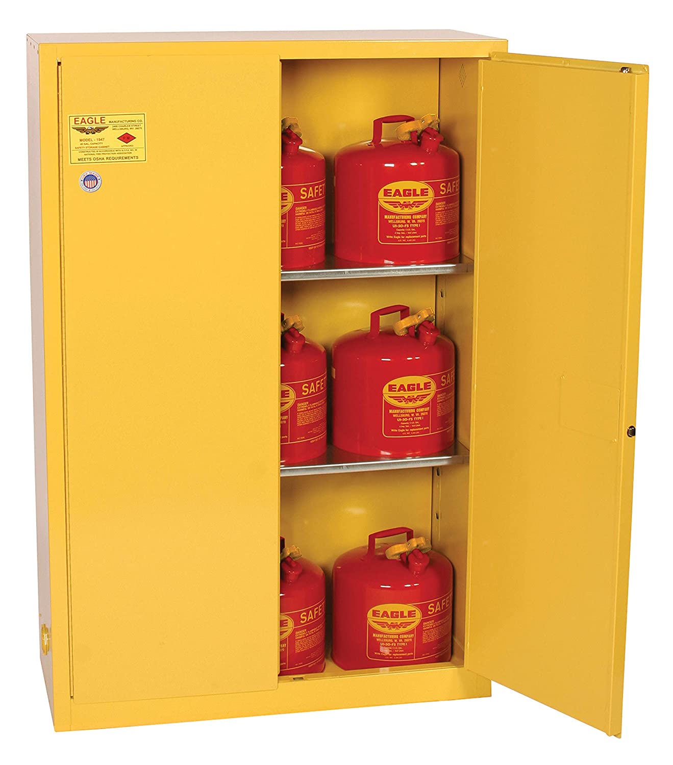 Eagle Flammable Cabinets 45 Gallon Safety Cabinet for Liquid Storage - Yellow