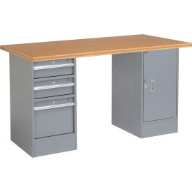Global Industrial&#153; 60 x 30 Pedestal Workbench - 3 Drawers & Cabinet Shop Top Square Edge Gray