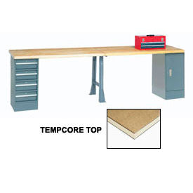 Global Industrial&#153; 120x30 Production Workbench Shop Square Edge Cabinet 4 Drawer 1 Leg GY