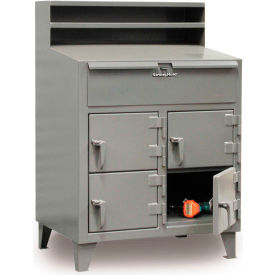 StrongHold 4 Person Cabinet Shop Desk Drawer/Riser Padlockable Doors 36'W x 28""D Gray