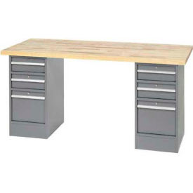 Global Industrial&#153; 96 x 30 Pedestal Workbench - 6 Drawers Maple Block Square Edge - Gray