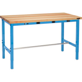 Global Industrial&#153; 60 x 36 Adjustable Height Workbench - Power Apron Birch Square Edge Blue