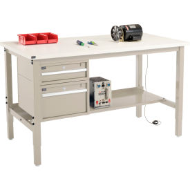 Global Industrial&#153; 96""W x 36""D Production Workbench - ESD Square Edge - Drawers & Shelf - Tan