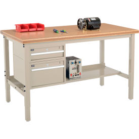 Global Industrial&#153; 60 x 30 Production Workbench - Shop Top Safety Edge - Drawers & Shelf - Tan