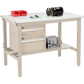 Global Industrial&#153; 48""W x 36""D Production Workbench - ESD Safety Edge - Drawers & Shelf - Tan