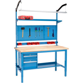 Global Industrial&#153; 60""W x 36""D Production Workbench - Maple Safety Edge Complete Bench - Blue
