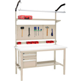 Global Industrial&#153; 60""W x 30""D Production Workbench - ESD Square Edge Complete Bench - Tan