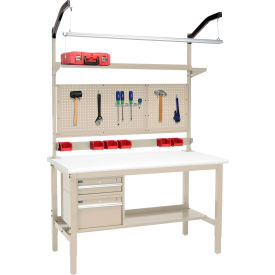 Global Industrial&#153; 60""W x 30""D Production Workbench - Laminate Safety Edge Complete Bench - Tan