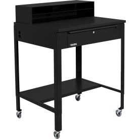 Global Industrial&#153; Flat Surfaced Mobile Shop Desk w/ Pigeonhole Riser 34-1/2""W x 30""D Black
