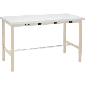 Global Industrial&#153; 60 x 30 Adjustable Height Workbench - Power Apron ESD Square Edge Tan
