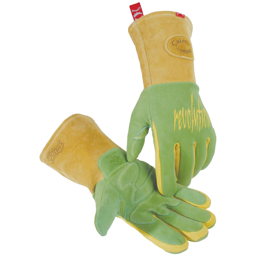 Caiman Revolution Deerskin FR Foam Fleece Lined MIG Stick Welding Gloves, Large, Green Gold, Pack of 1