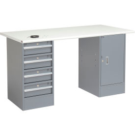 Global Industrial&#153; 60""W x 30""D Pedestal Workbench - 4 Drawers & Cabinet ESD Safety Edge - Gray