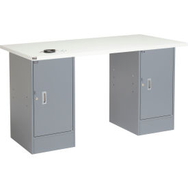 Global Industrial™ 96 x 30 Pedestal Workbench - Double Cabinet ESD Laminate Square Edge - Gray