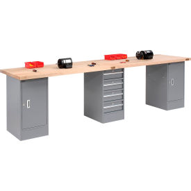 Global Industrial&#153; 120x30 Production Workbench Maple Square Edge Top 2 Cabinet 4 Drawer GY