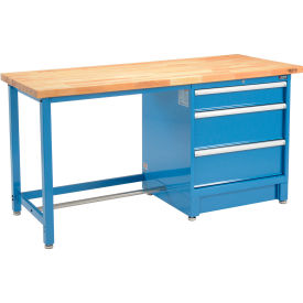 Global Industrial&#153; 72Wx30D Modular Workbench 3 Drawers Birch Butcher Block Square Edge Blue