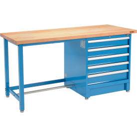 Global Industrial&#153; 72Wx30D Modular Workbench 5 Drawers Maple Butcher Block Square Edge Blue