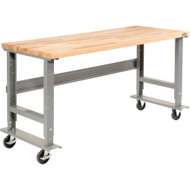 Global Industrial&#153; Mobile Workbench 60 x 30"" Adjustable Height Maple Square Edge