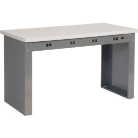 Global Industrial&#153; Panel Leg Workbench w/ESD Square Edge Top & Power Apron 60""W x 30""D Gray