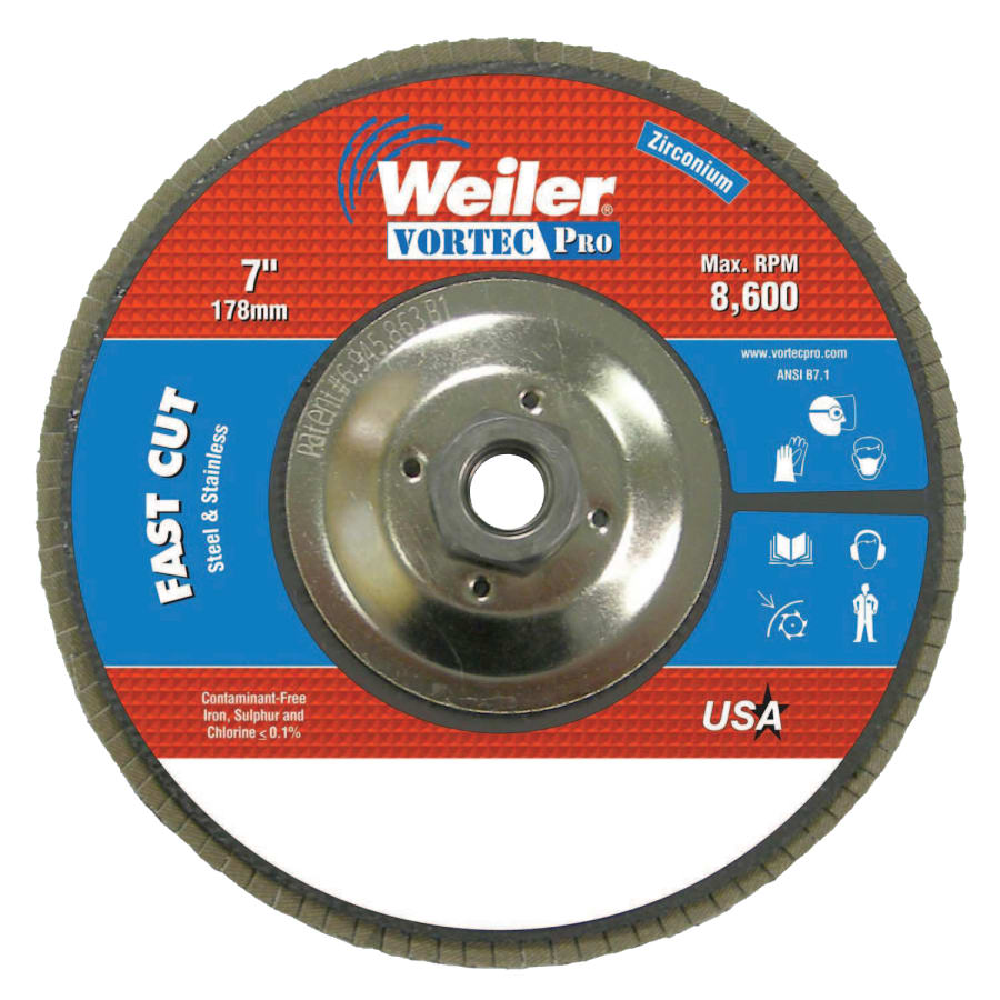 Weiler 804-31369 Vortec Pro Zirconia Alumina Type 29 Flap Disc 60 Grit Pack of 1