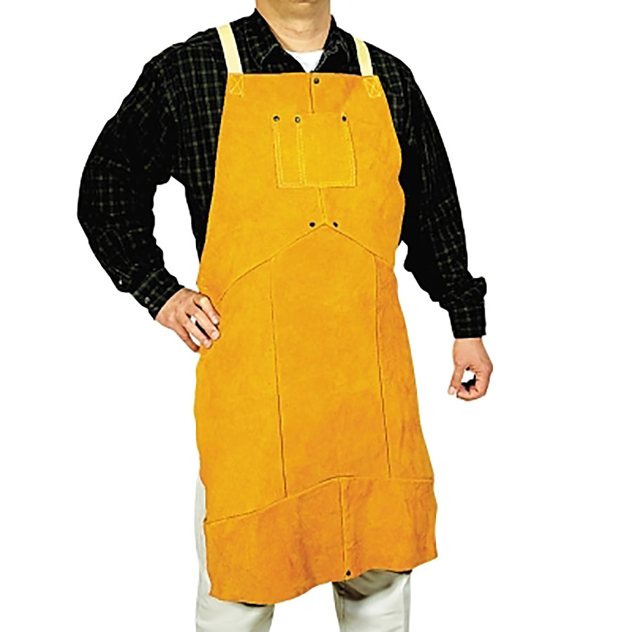 Select Split Cowhide Leather Bib Apron, 24 in W x 36 in L, Golden Brown, Pack of 1