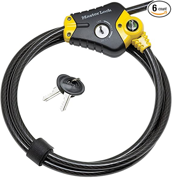 Master Lock 8413XDPF 6' Python Adjustable Padlock & Cable, Vinyl - Yellow and Black 6Pcs