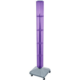 Global Approved 700226-PUR 60"" Pegboard Rolling Floor Display 4-Sided Purple Translucent 1 Piece