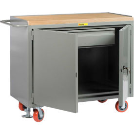 Little Giant Mobile Service Bench w/ 1-3/4"" Butcher Block Top 2 Doors & 1 Shelf 48""W x 24""D Gray