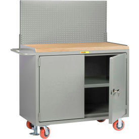 Little Giant Mobile Workbench w/ Maple Square Edge Top & Pegboard Panel 48""W x 24""D Gray