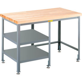 Little Giant&#174; Adjustable Height Workbench 2 Side Shelves 48 x 24"" Butcher Block Square Edge