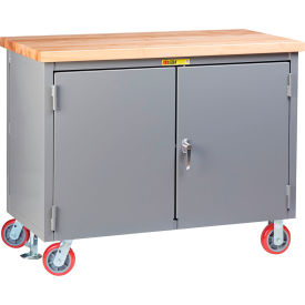 Little Giant&#174; Mobile Cabinet Workbench with 2 Shelves & Floor Lock 72""W x 30""D Gray