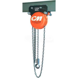CM Cyclone Hand Chain Hoist on Geared Trolley 10 Ton 15 Ft. Lift
