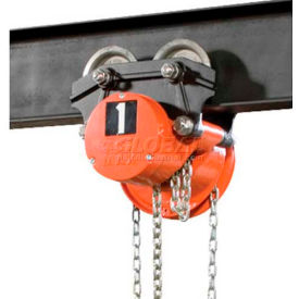 CM Cyclone Hand Chain Hoist on Low Headroom Plain Trolley 1 Ton 10 Ft. Lift