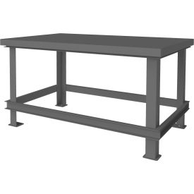 Durham Mfg. Stationary Machine Table W/ Shelf Steel Square Edge 60""W x 36""D Gray