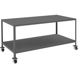Durham Mfg. Mobile Machine Table W/ 2 Shelves Steel Square Edge 72""W x 36""D Gray