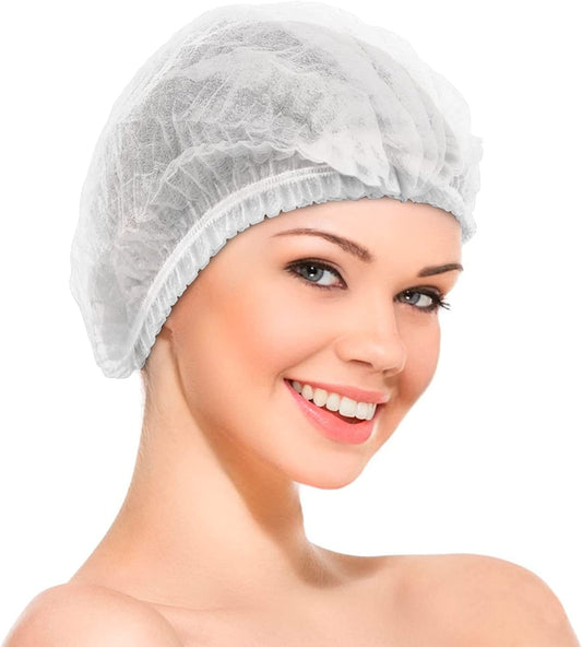 Disposable GAH-BP-21-WH Bouffant Cap 21 White Spunbond Polypropylene Pack of 100
