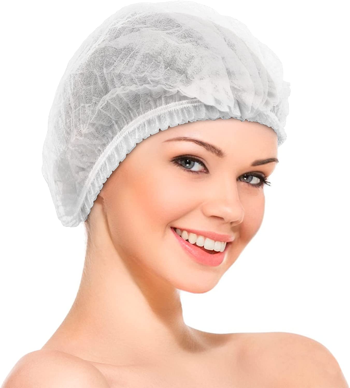 Disposable GAH-BP-24-WH-P Pleated Bouffant Cap 24 White Spunbond Polypropylene Pack of 100