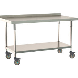 Metro&#174; TableWorx 304 Stainless Steel Mobile-Ready Table 60 x 30"" Undershelf 2"" Backsplash